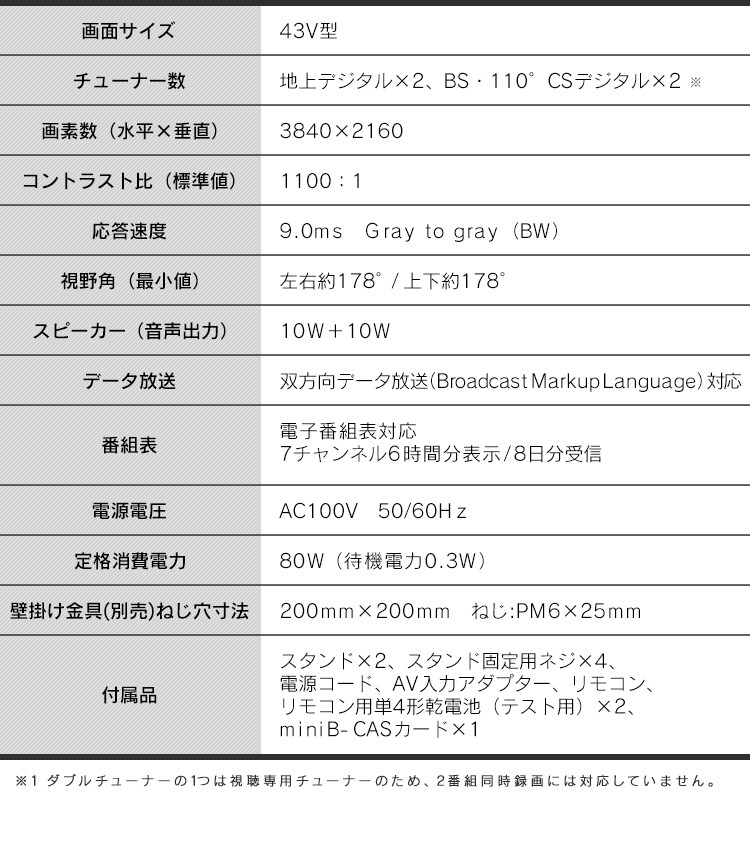 LUCA 4K対応液晶テレビ 43インチ LT-43B62025