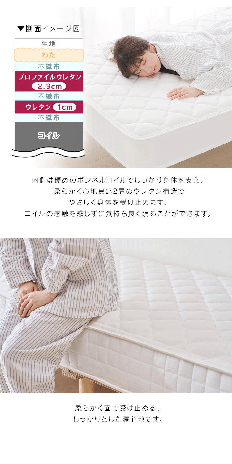 脚付きコイルマットレス AMT-B95 ホワイト5