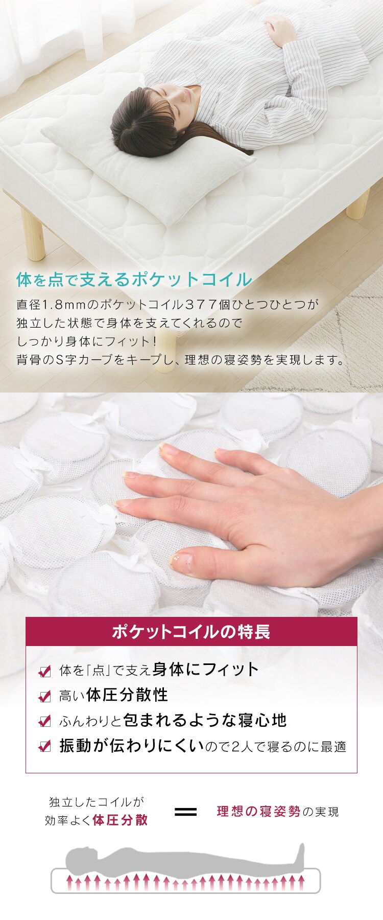 脚付きコイルマットレス AMT-P80 全4色6