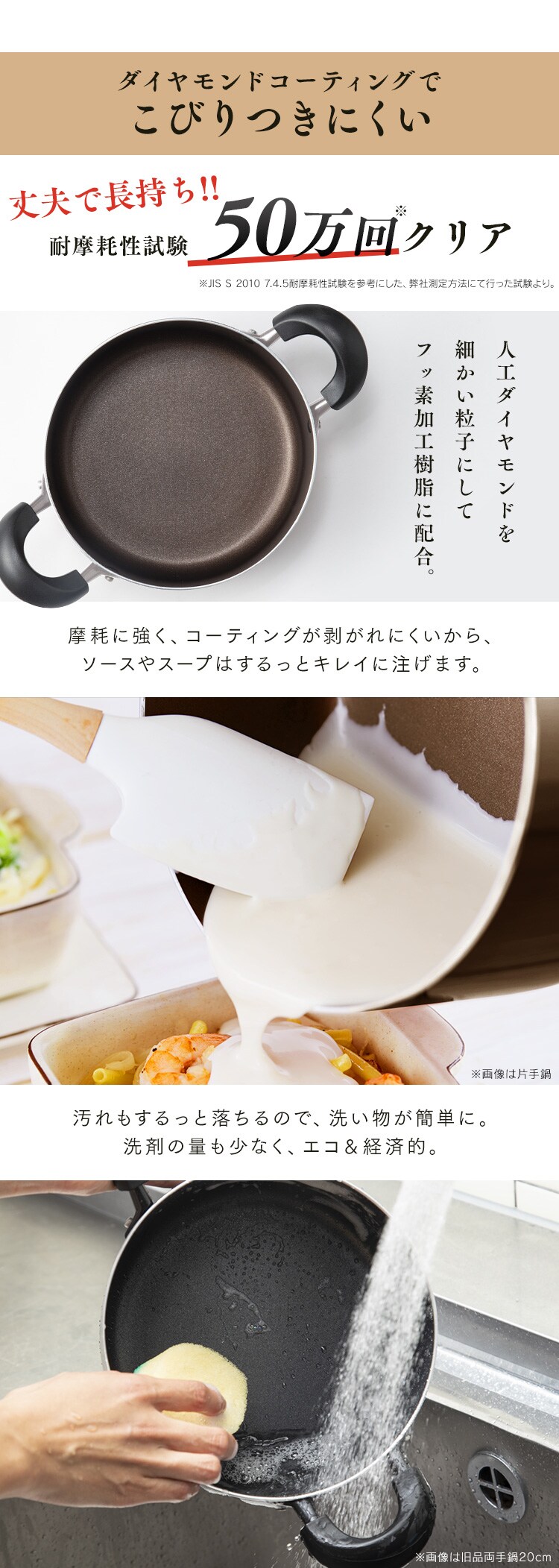 ダイヤモンドコートフライパン・なべ 5点セット 取っ手一体型 DCI-FP5S【全3色】4