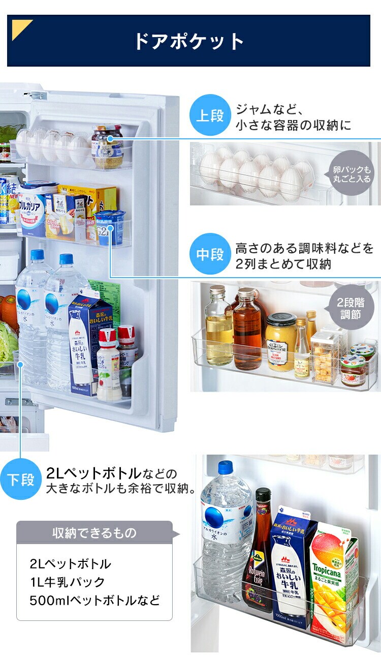 冷蔵庫 154L 自動霜取り 一人暮らし 家庭用 2ドア 幅47.7cm  ホワイト3