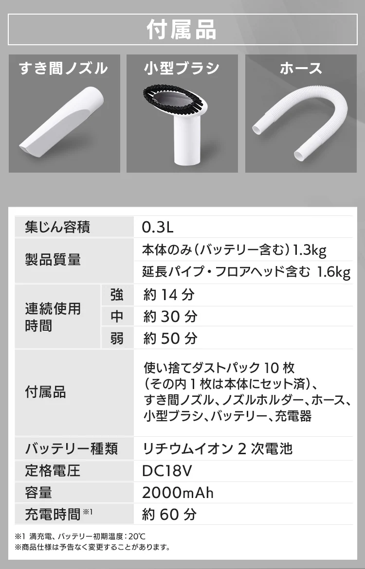 掃除機 コードレス 紙パック式 2way 18V 充電式 バッテリー付き JCL18 ホワイト13