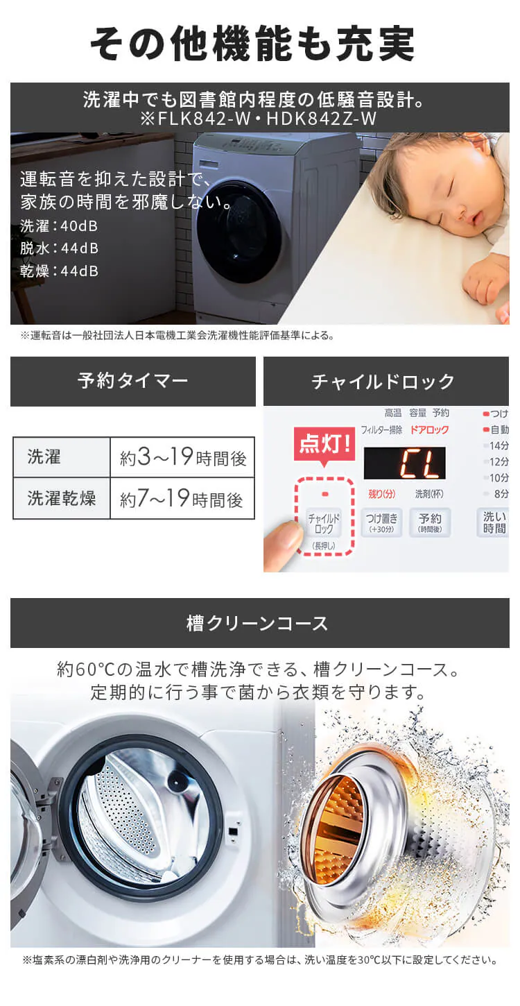 【設置無料】 洗濯乾燥機 ドラム式 8kg 乾燥4kg 左開き 洗剤自動投入 銀イオン除菌 温水洗浄 節水 お手入れ簡単 ファイブセンシング HDK842Z-W9