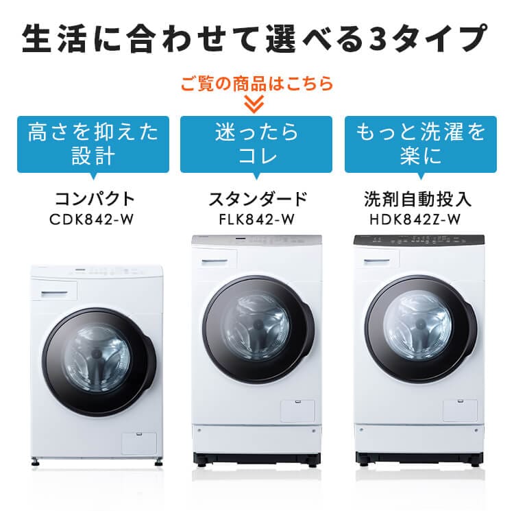 FLK842 22年製 美品ドラム式洗濯乾燥機 8/4kg 自動投入　3ヶ月保証 ドラム式洗濯乾燥機 8.0kg/4.0kg ホワイト FLK842-W 洗濯機