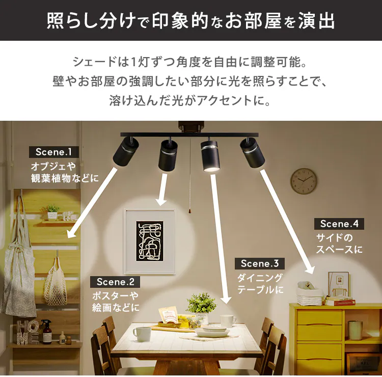 4灯シーリングライト ストレートタイプ プルスイッチ式 E26 CE4LA-22SS-MB マットブラック2