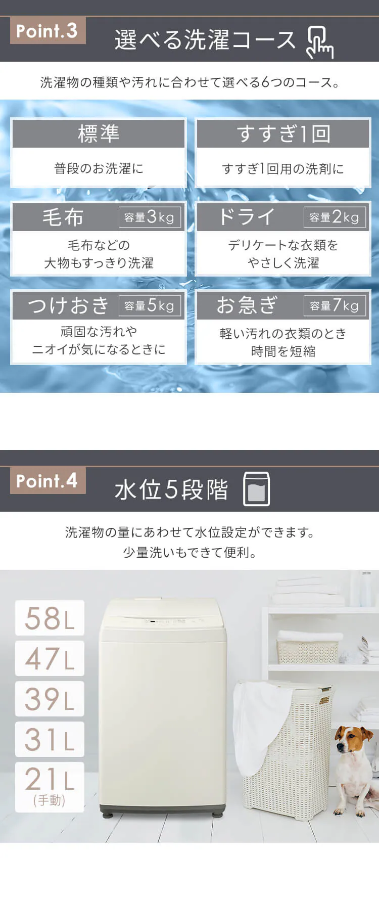 洗濯機 8kg ガチ落ち大水流洗浄 ガラストップ 二人暮らし ファミリー向け IAW-T806CW ホワイト5