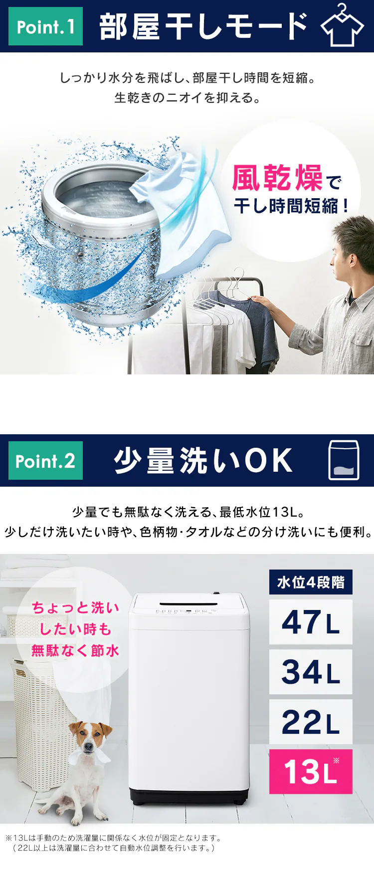 洗濯機 5kg コンパクト 部屋干し時間短縮モード 一人暮らし IAW-T504-W ホワイト【代引き不可】3