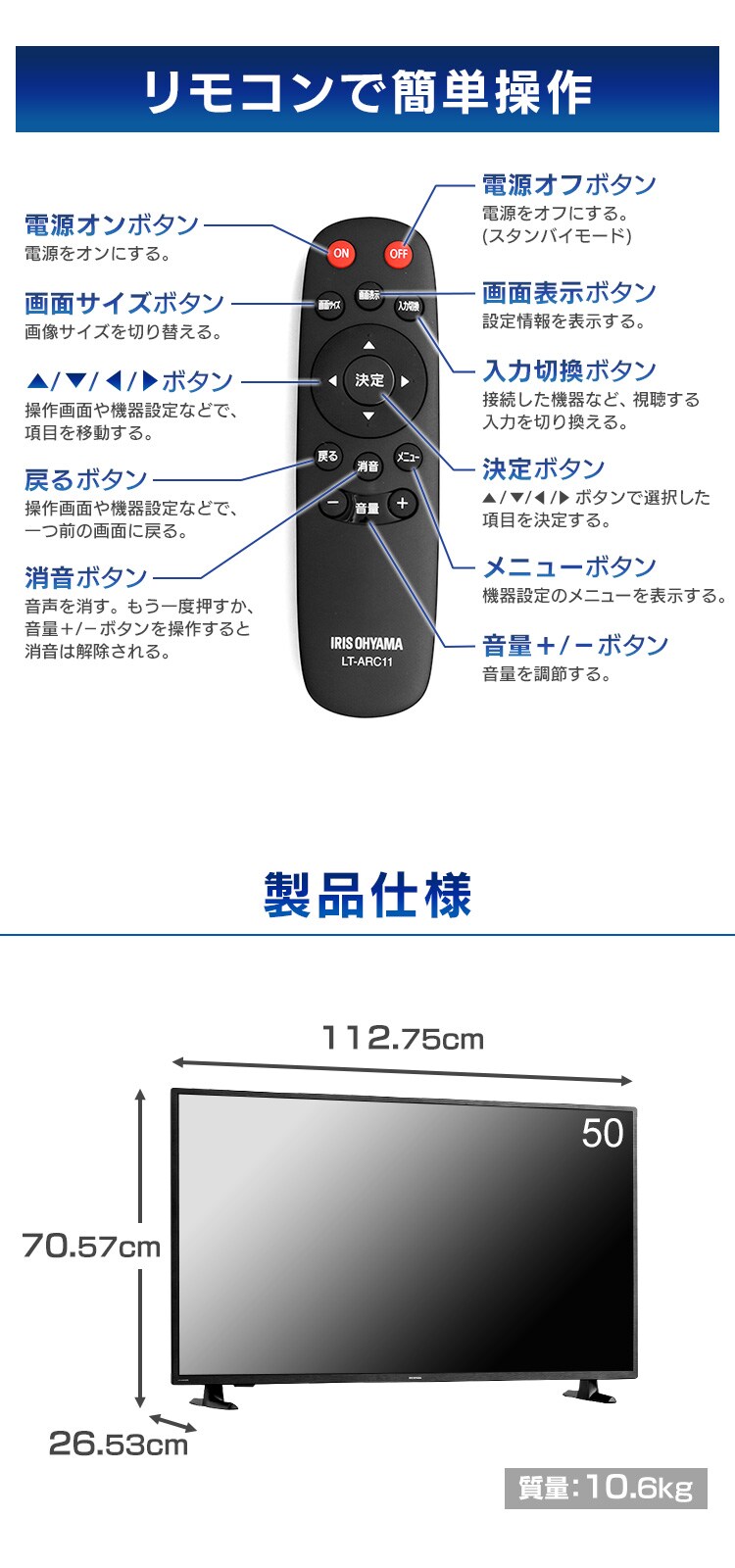 液晶ディスプレイ 50インチ LUCA ILD-B50UHDS-B + ディスプレイスタンドセット4