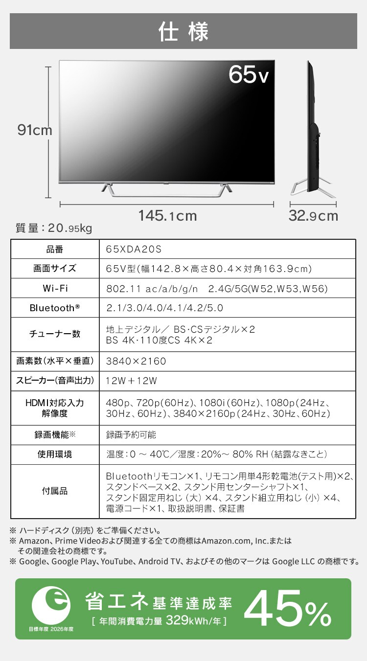 アイリスオーヤマ　4Kスマートテレビ 65V型  LUCA 65XDA20S