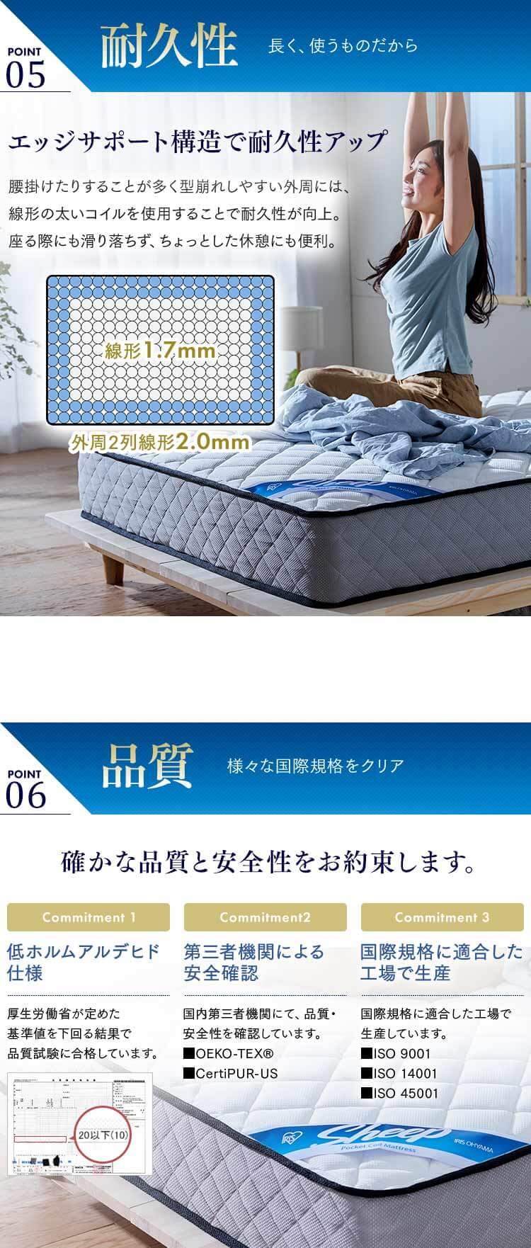 【訳あり】マットレス ダブル ポケットコイル 厚さ22cm PMTS22N-D Sheep【予約】11