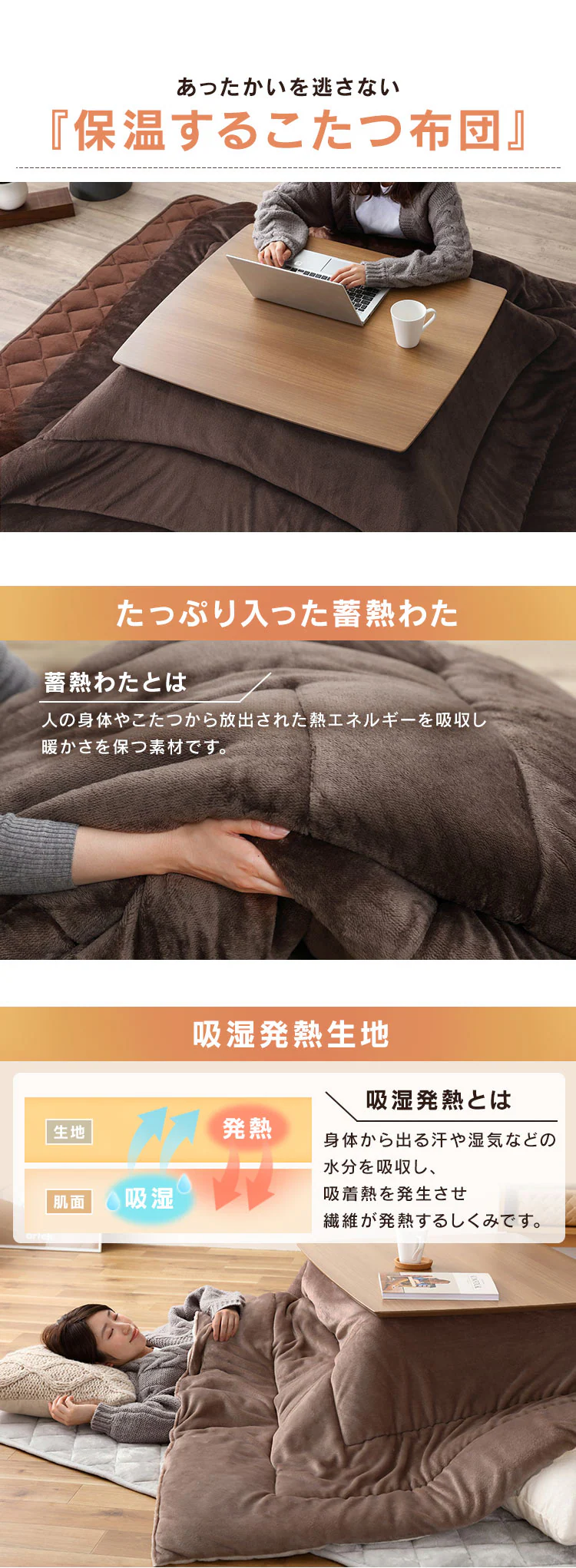 こたつ布団 正方形 190×190cm 吸湿発熱 手洗い可 KKB-C1919 カーキ/ダークグレー4