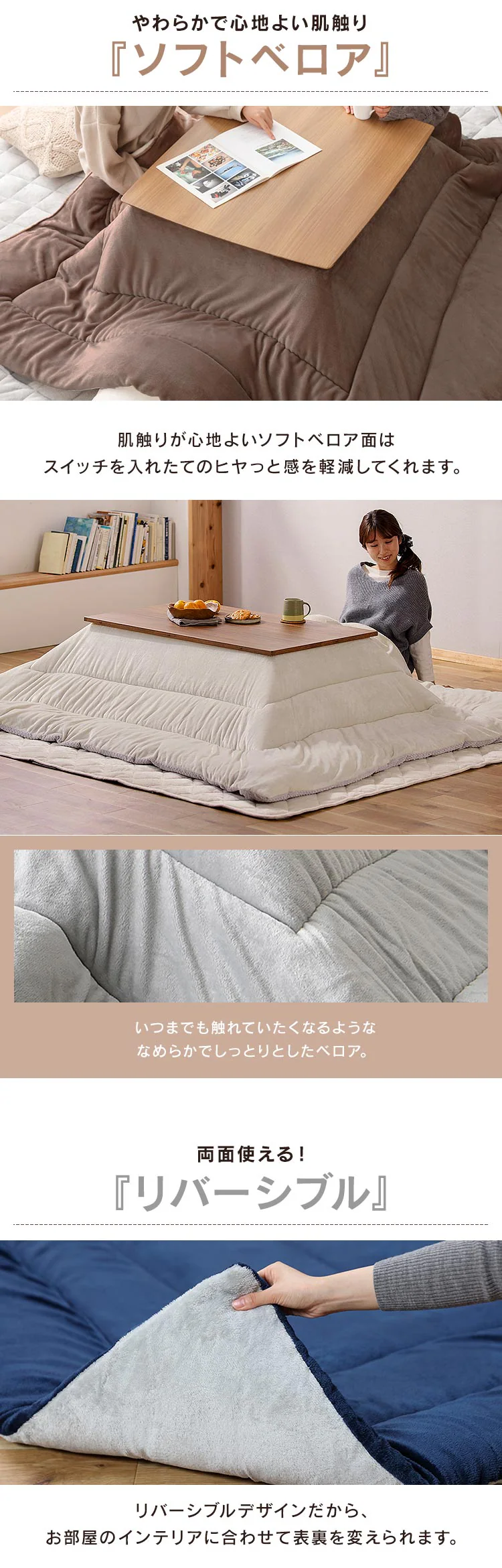 こたつ布団 正方形 190×190cm 吸湿発熱 手洗い可 KKB-C1919 カーキ/ダークグレー6