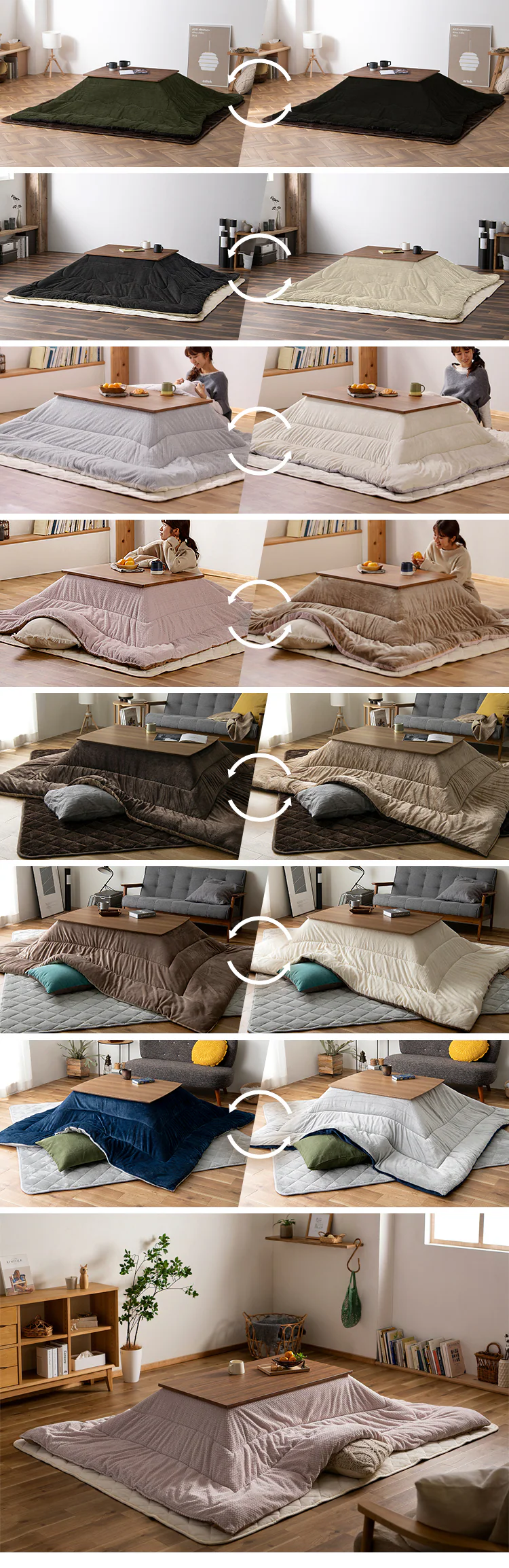 こたつ布団 正方形 190×190cm 吸湿発熱 手洗い可 KKB-C1919 カーキ/ダークグレー7