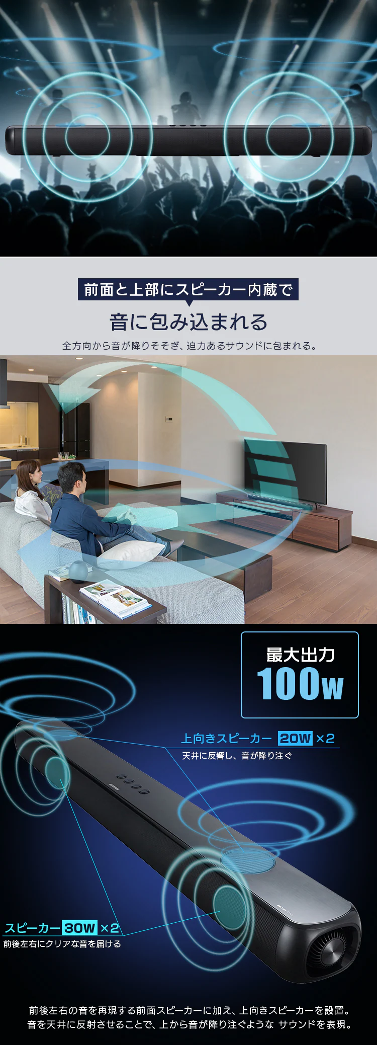 サウンドスピーカー Bluetooth 2.02ch IHT-S301 ブラック2