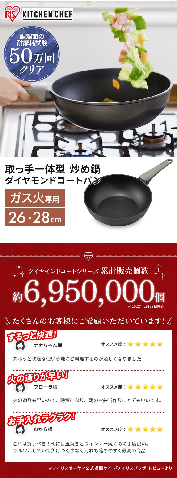 フライパン 炒めなべ 28cm ガス火専用 取っ手一体型 ダイヤモンドコートパン DCP-G28 パールグレー0