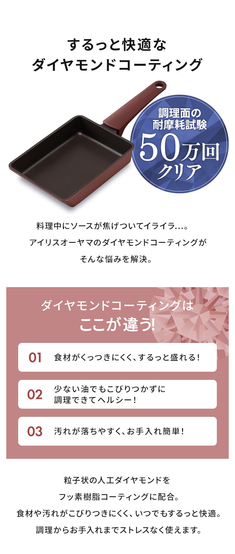 フライパン 卵焼き IH/ガス火対応 取っ手一体型 ダイヤモンドコート エッグパン DCEG-I ルビーレッド4