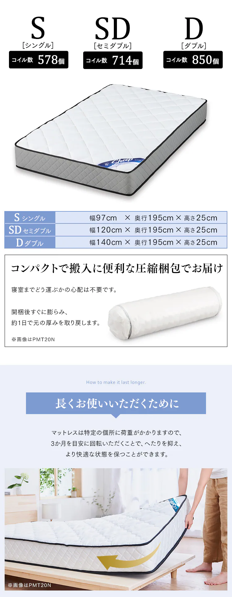 マットレス セミダブル ポケットコイル 厚さ25cm PMTS25N-SD Sheep13