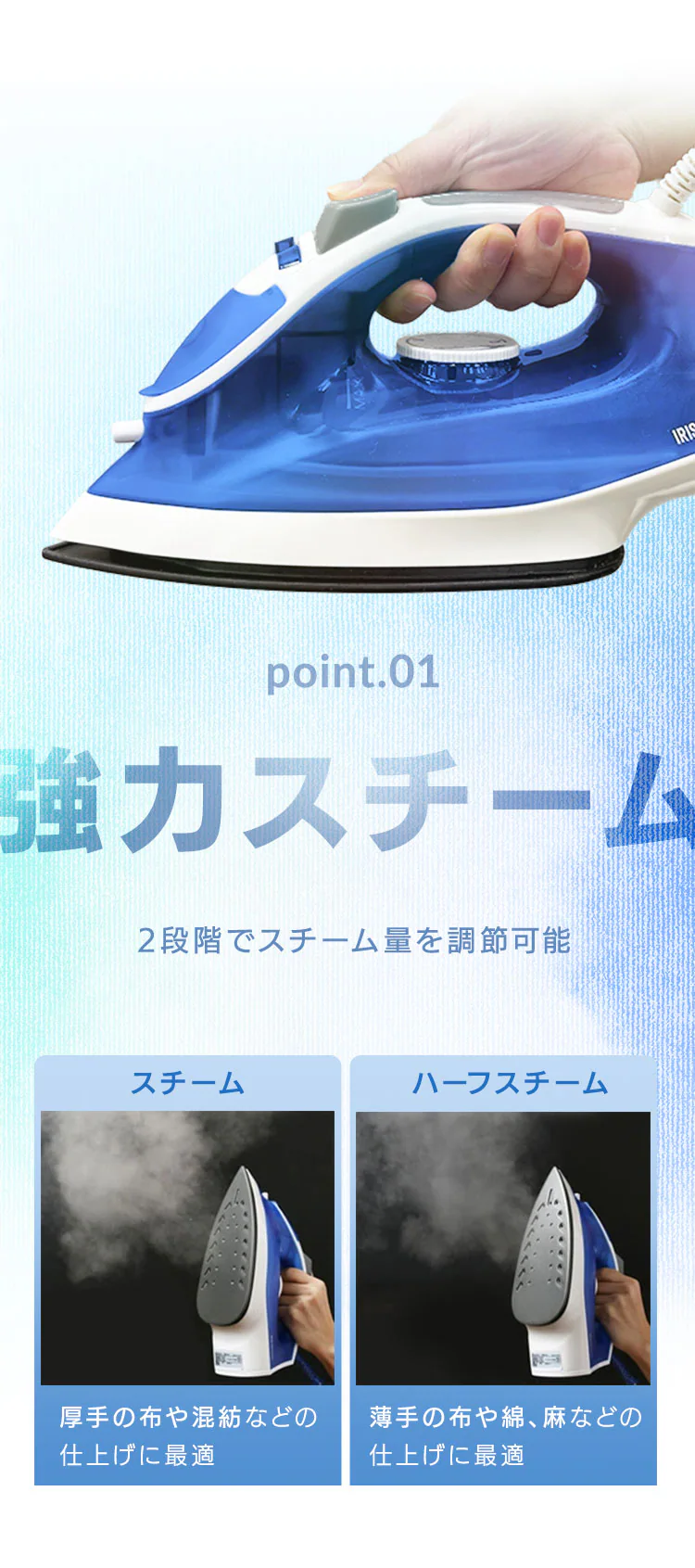 アイロン スチーム フッ素コート SIR-01-W ホワイト3