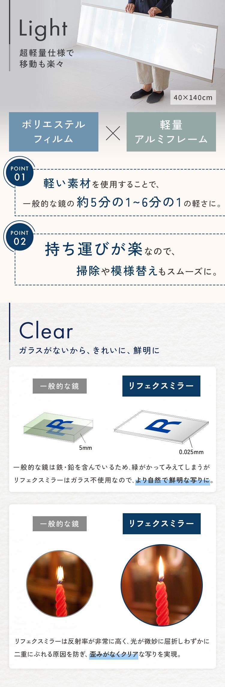 リフェクスミラー 80cm×150cm NRM-6 全6色 【プラザセレクト】【代引き不可】3