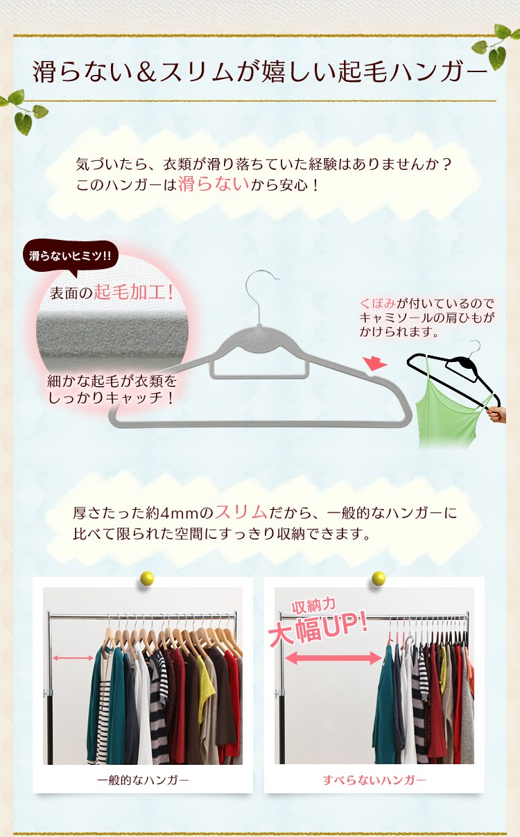 滑らない・スリムが嬉しい起毛ハンガー