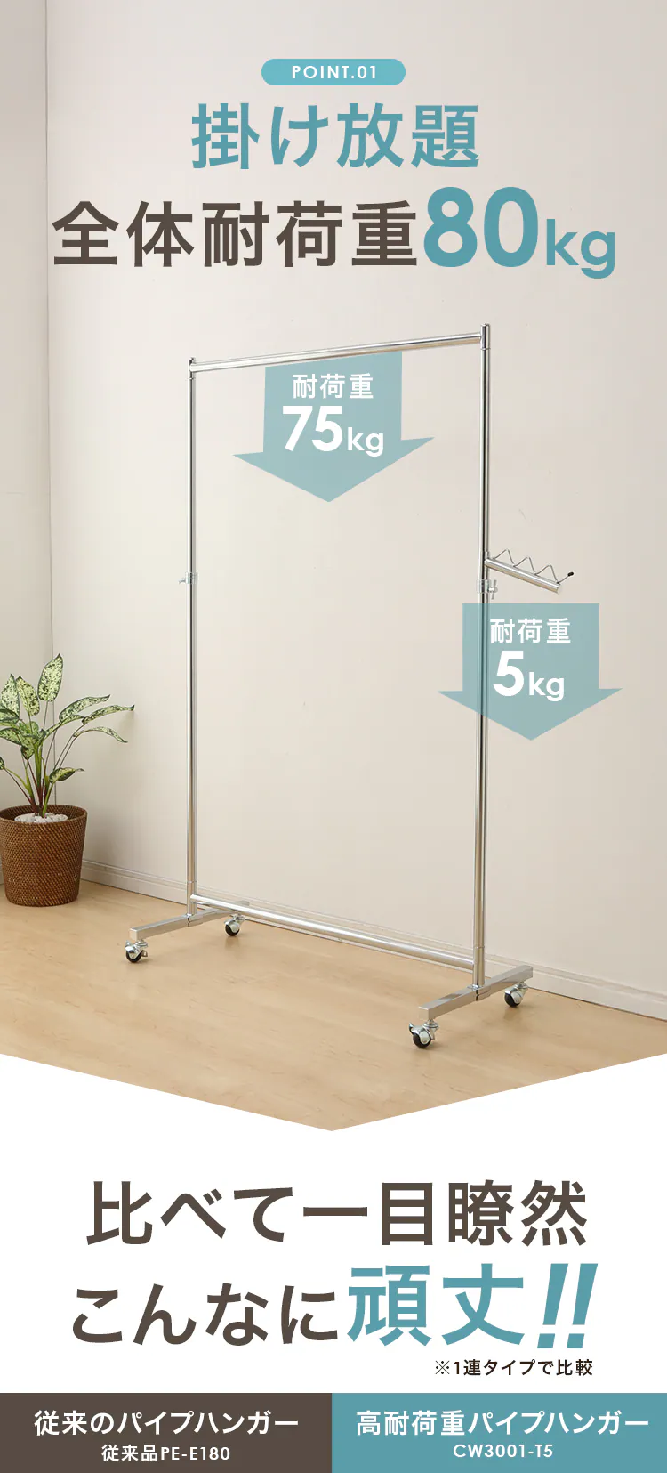 パイプハンガー 1連 耐荷重85kg CW3001-95 全3色【プラザセレクト】2