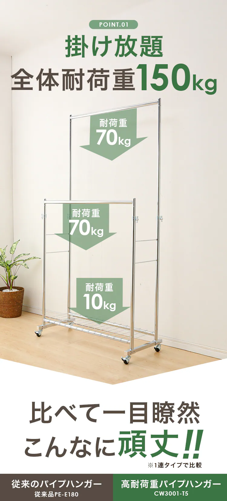 パイプハンガー 2連 総耐荷重150kg CW4100-41 シルバー2