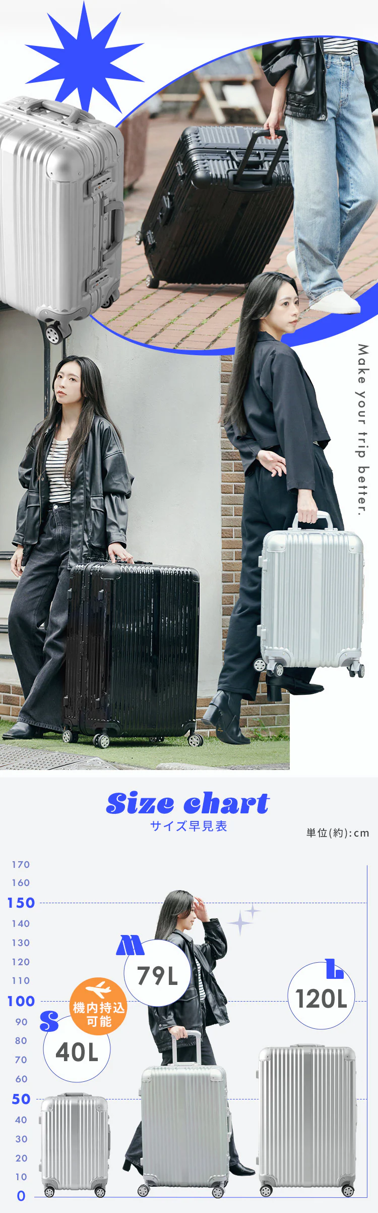 スーツケース Lサイズ 120L アルミフレーム ダブルキャスター APL-L 全5色【プラザセレクト】1