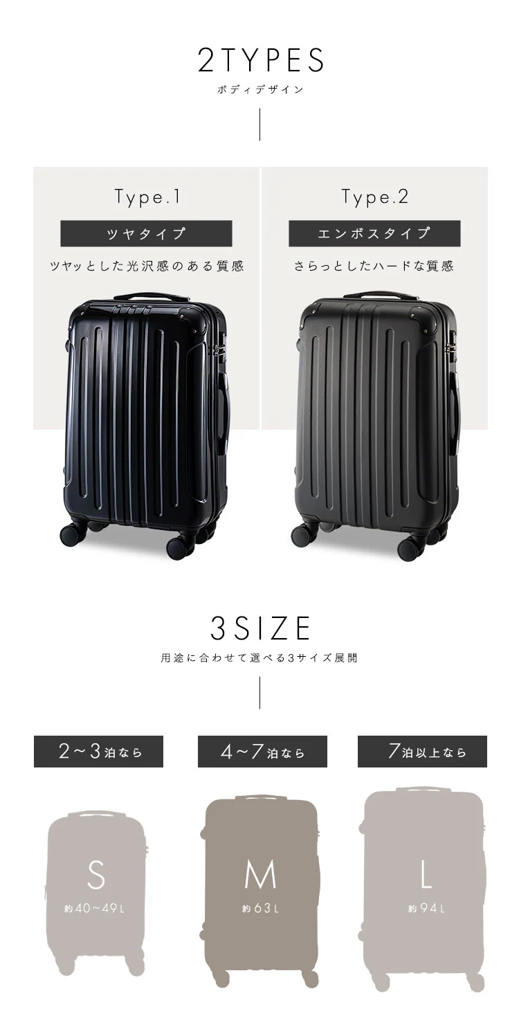 スーツケース Mサイズ 63L 4〜7泊 ダブルキャスター KD-SCK ツヤタイプ ガンメタル1