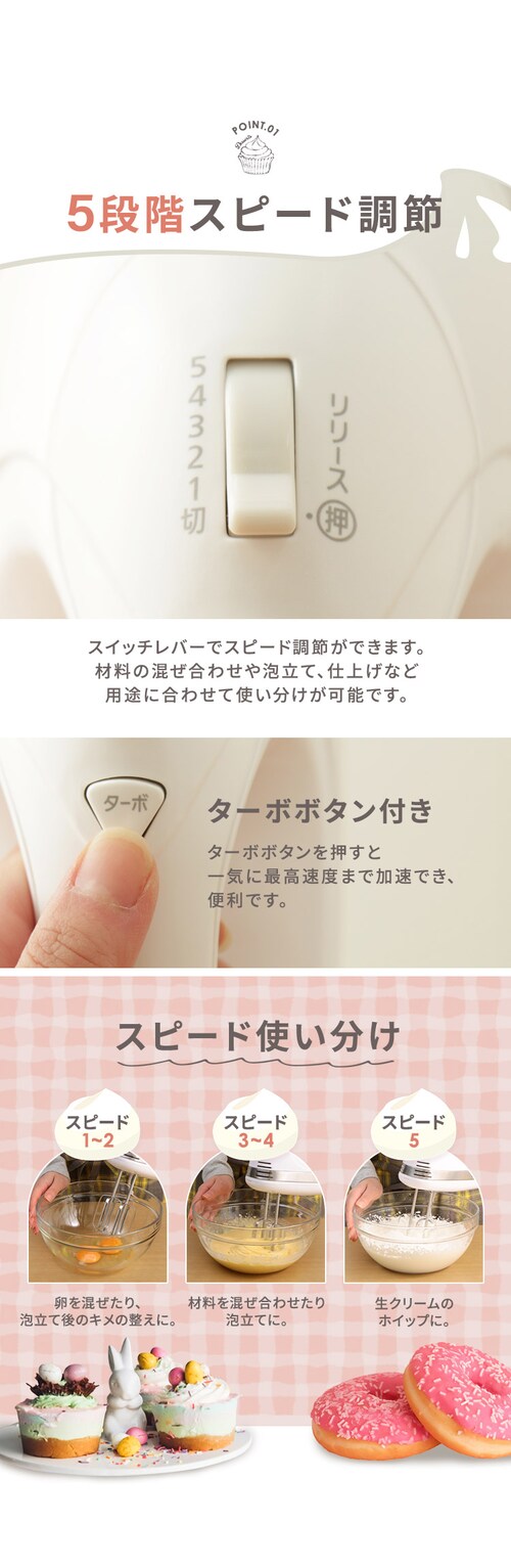 アイリスオーヤマ ハンドミキサー 【中古】アイリスオーヤマ ハンドミキサー 電源コード、ビーターが収納できるケース付き ホワイト PMK-H01-W