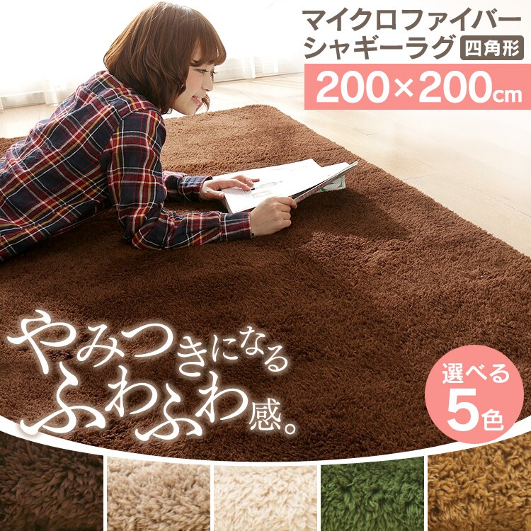 防ダニ加工　洗える マイクロファイバー シャギーラグ 200×200 57074206 ブラウン0