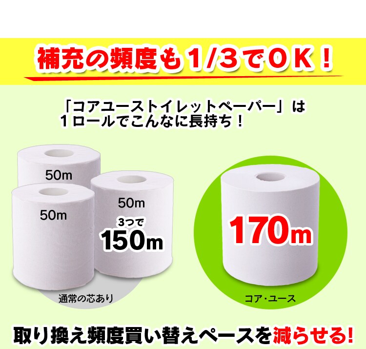 トイレットペーパー シングル 170m 芯なし まとめ買い コアユース 4ロール 18ロール 48ロール4