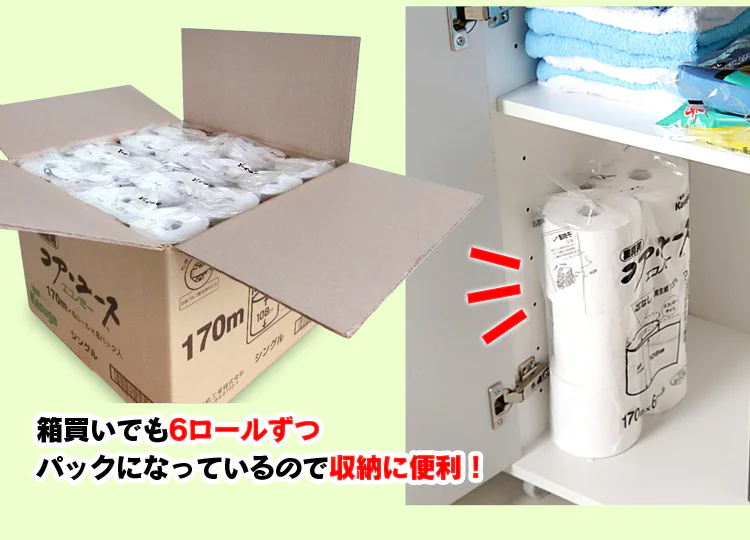 ≪9%OFF≫【48ロール】トイレットペーパー シングル 170m 3.4倍 芯なし (6ロール×8パック) コアレス コアユース8