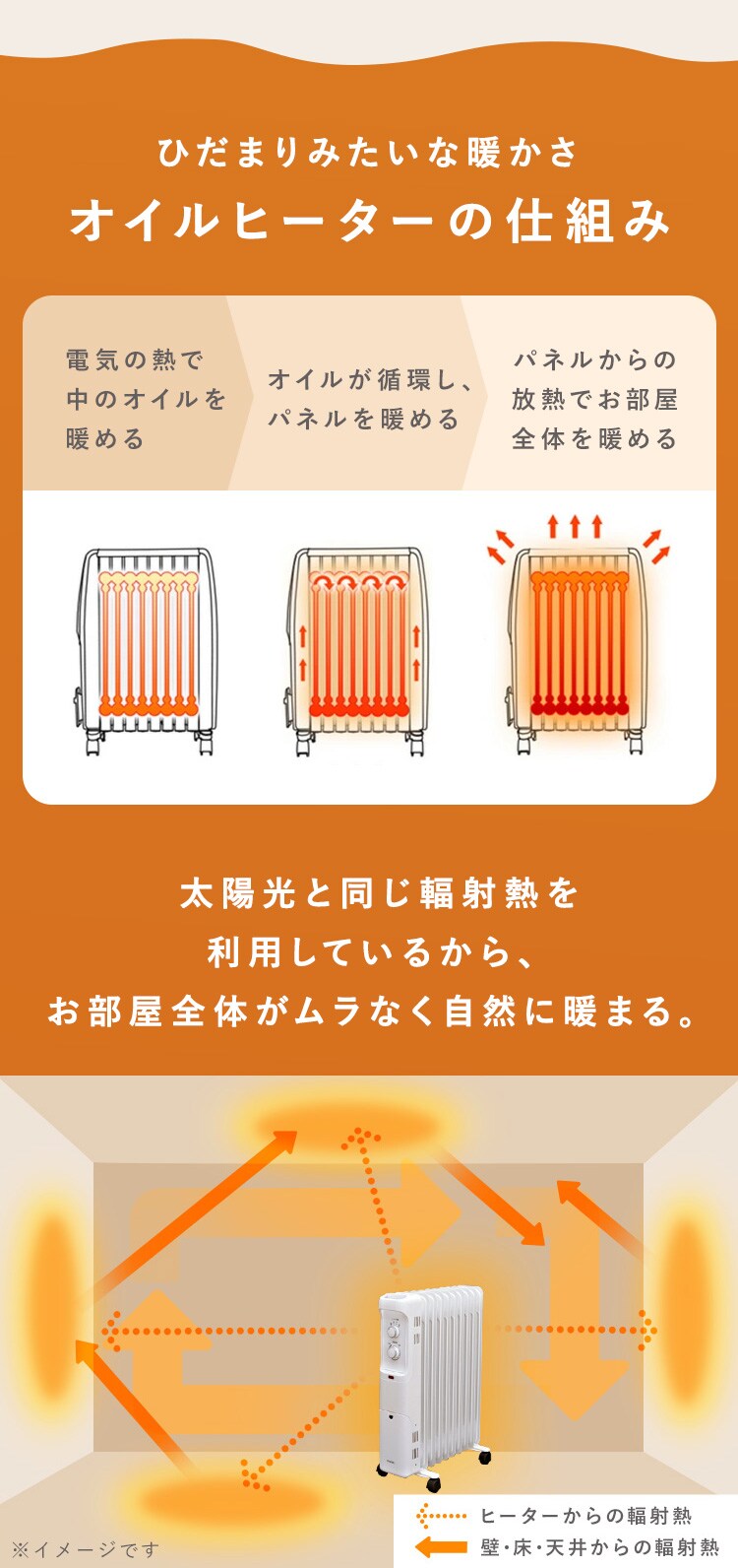 オイルヒーター 8畳 温度調節 POH-1210KS-W ホワイト2