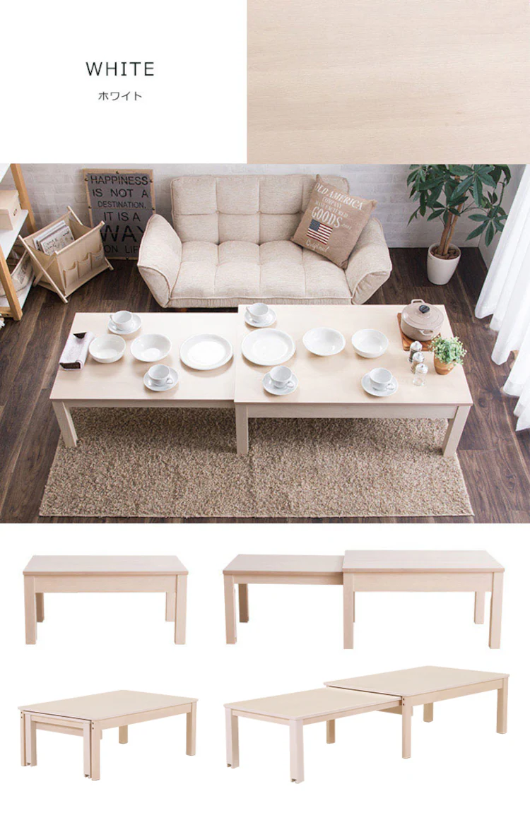 ローテーブル センターテーブル 伸縮 W80-140 RPE80TBLNA ナチュラル 9