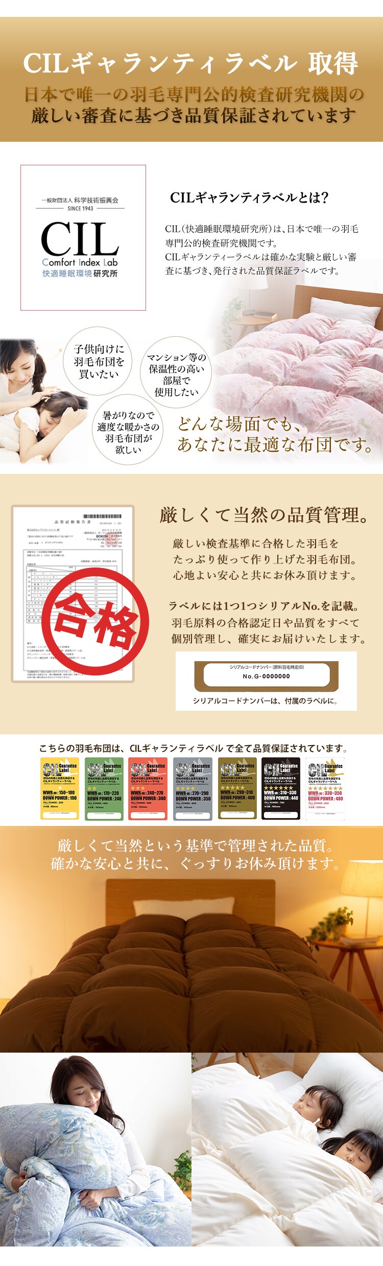 羽毛布団 ホワイトダックダウン70% 1.0kg シングルロング PAA19RP 無地/ブラウン6