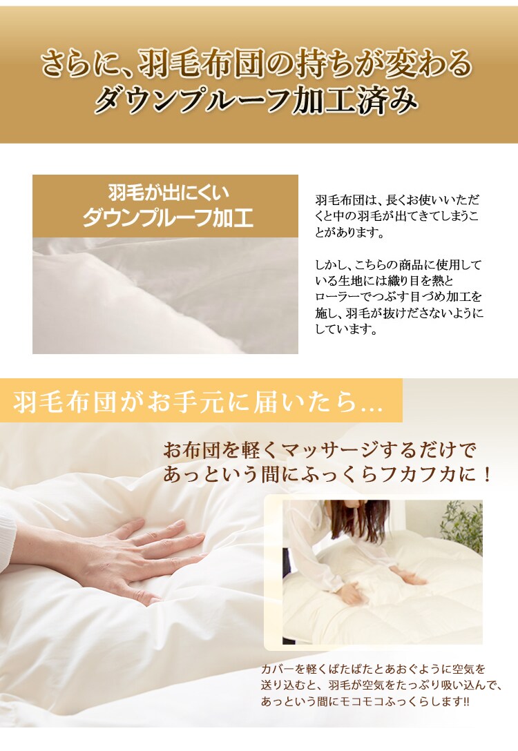 羽毛布団 ホワイトダックダウン70% 1.0kg シングルロング PAA19RP 無地/ブラウン12