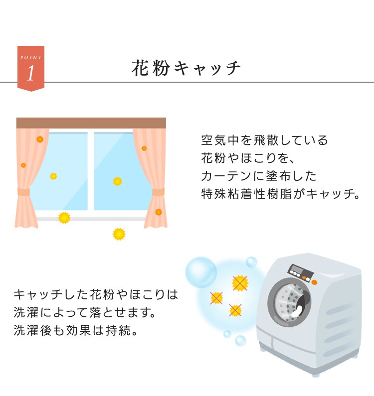 レースカーテン 2枚組 花粉キャッチ UV69.3％カット 幅100×丈98〜208?1