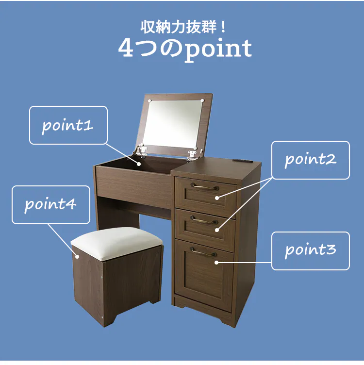 ドレッサーデスクチェアセット(一面鏡) (コンセント付き)【プラザセレクト】4