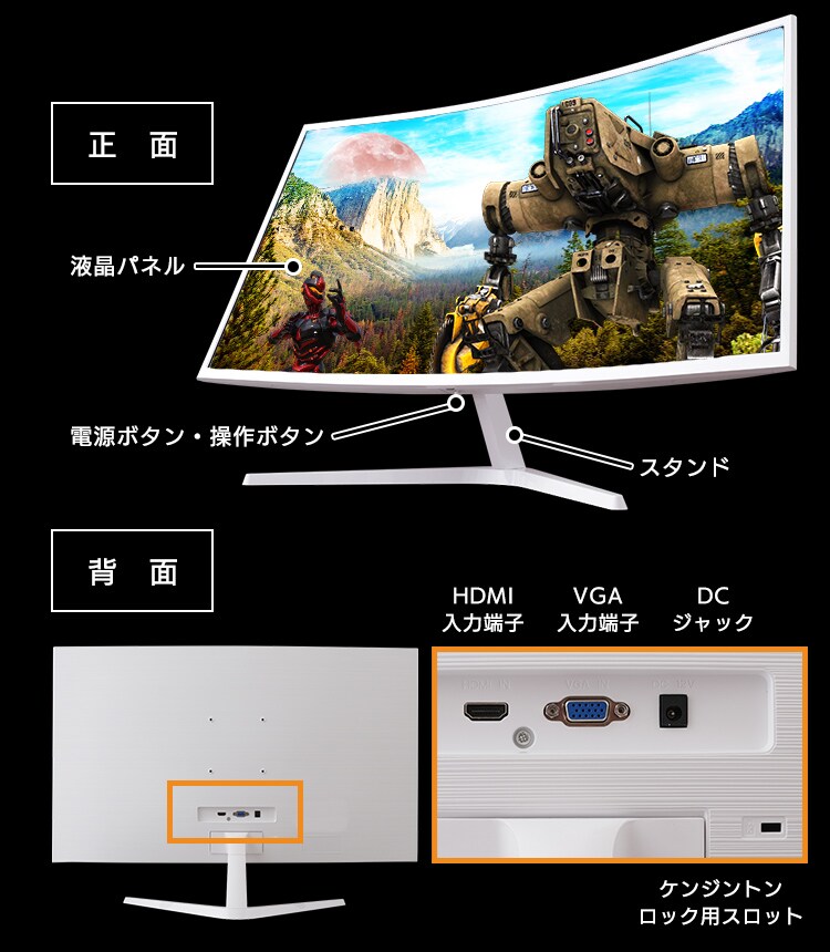 液晶モニター 曲面 31.5インチ ワイド ホワイト PMT-LCD32C-W 13