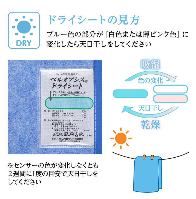 TEIJIN  帝人ベルオアシス 除湿シート（防ダニ加工/AG消臭機能付） ダブル ブルー 53/BJKX177.0000 10