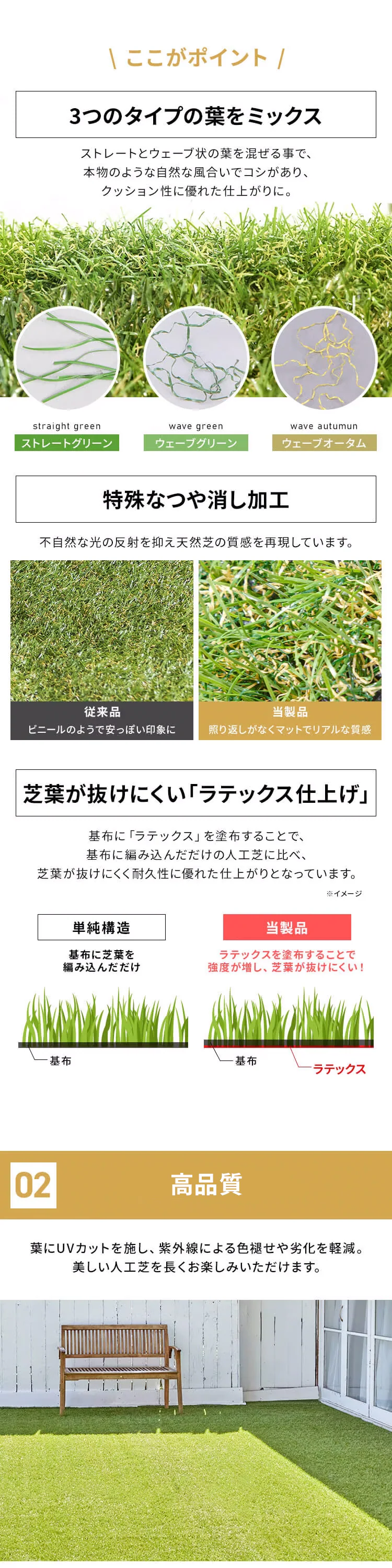 【3点セット】人工芝 2m×5m 芝丈30mm IP-3025 4