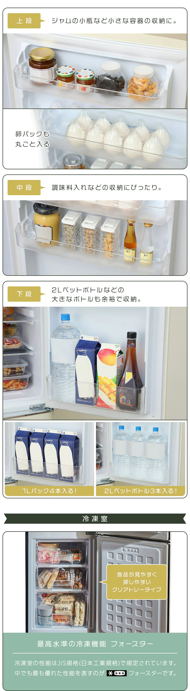 冷蔵庫 130L レトロ 小型 一人暮らし 2ドア 幅48cm PRR-142D-W ホワイト5