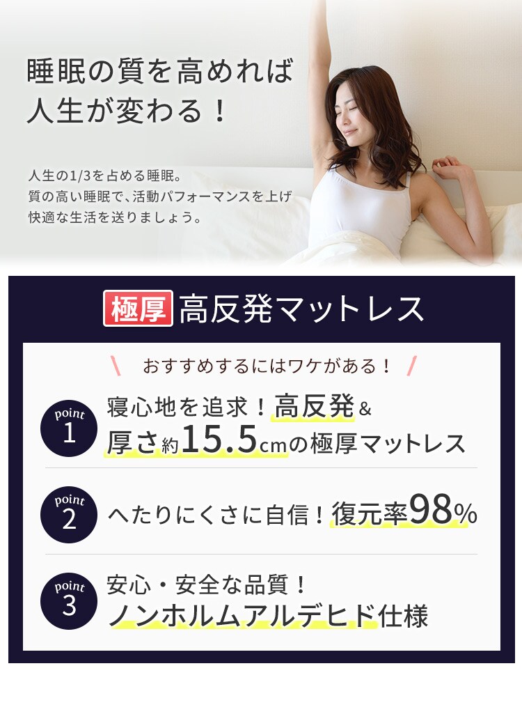 高反発ウレタンマットレス≪厚さ15.5cm≫ 三つ折りフラット ダブル ネイビー2