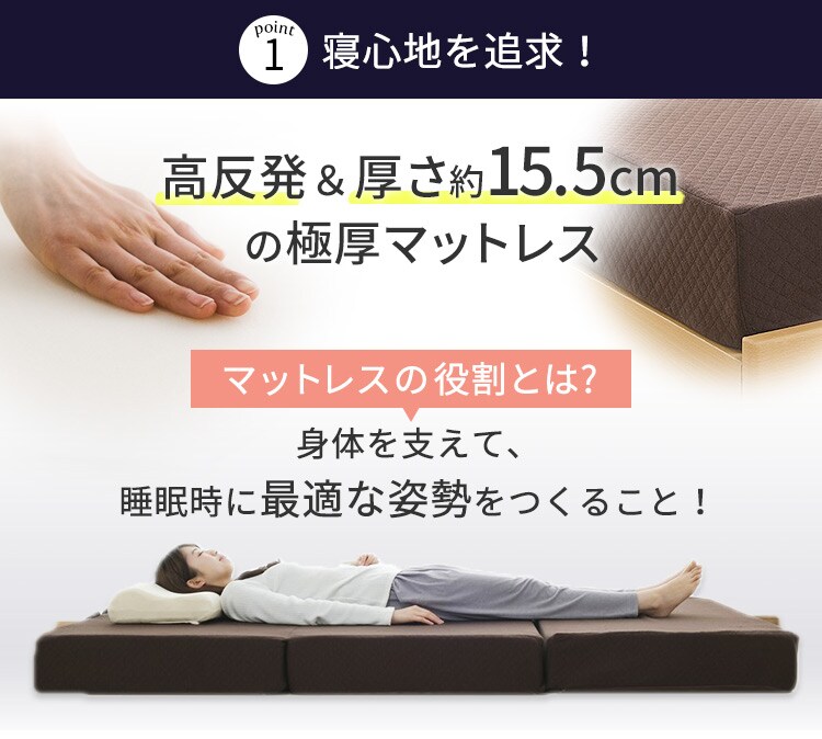 高反発ウレタンマットレス≪厚さ15.5cm≫ 三つ折りフラット ダブル ネイビー3