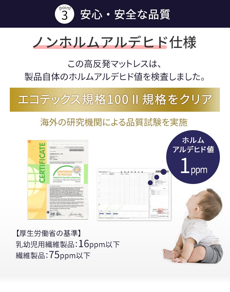 高反発ウレタンマットレス≪厚さ15.5cm≫ 三つ折りフラット ダブル ネイビー17