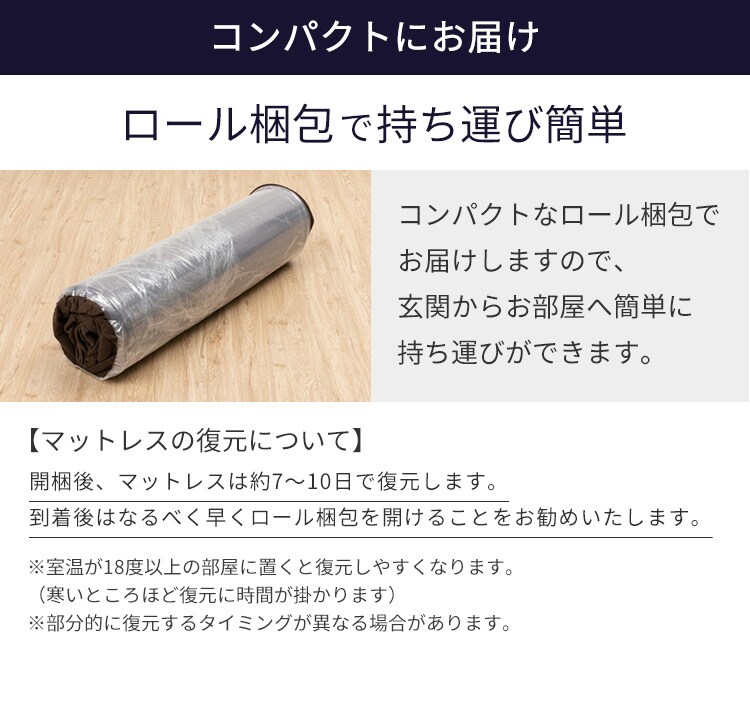 高反発ウレタンマットレス≪厚さ15.5cm≫ 三つ折りフラット ダブル ネイビー24