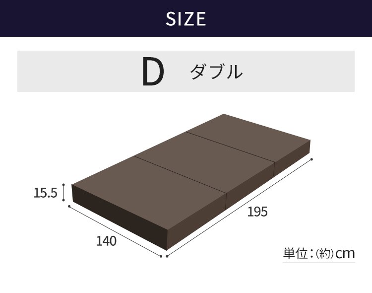 高反発ウレタンマットレス≪厚さ15.5cm≫ 三つ折りフラット ダブル ネイビー26