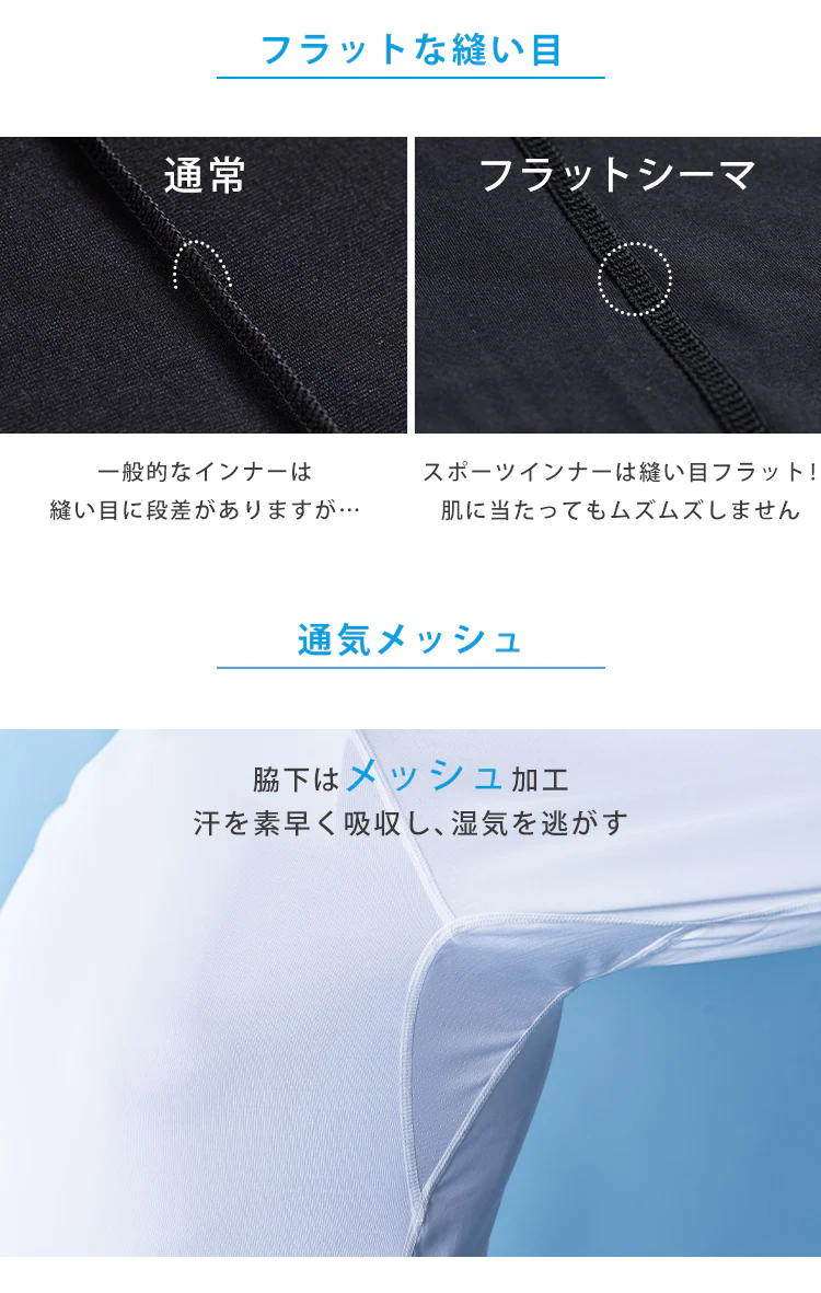 【メール便】メンズ スポーツインナー 長袖 丸首 MSILR-M ホワイトM4