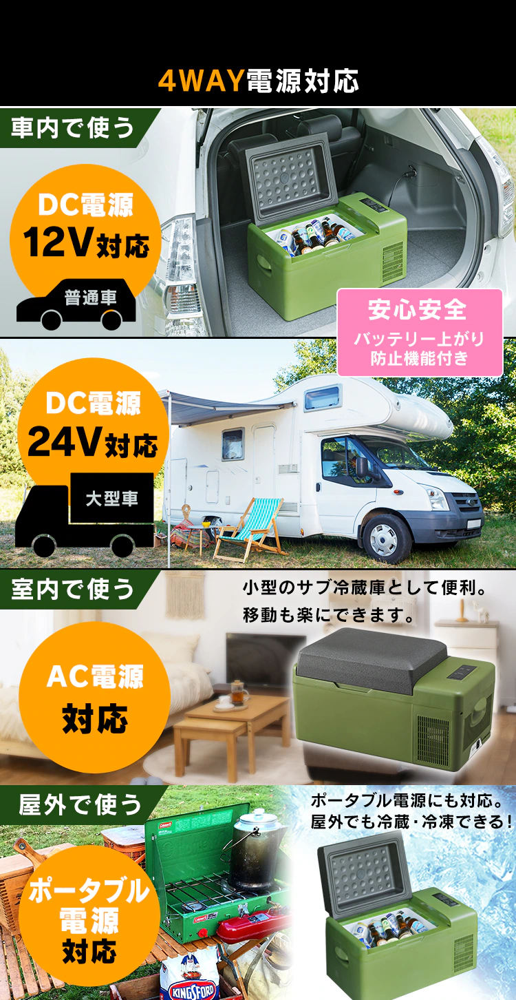 車載冷蔵庫 20L スマホ充電対応 PCR-20U 全3色3