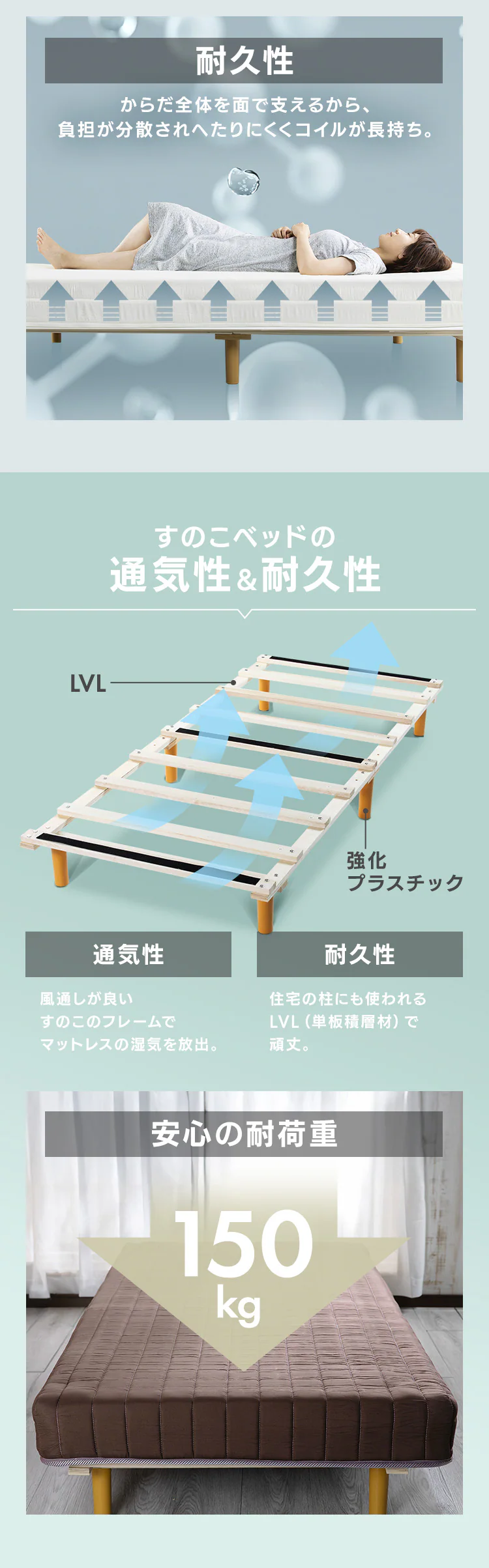 ベッド セミダブル 脚付きマットレス ボンネルコイル ネイビー4